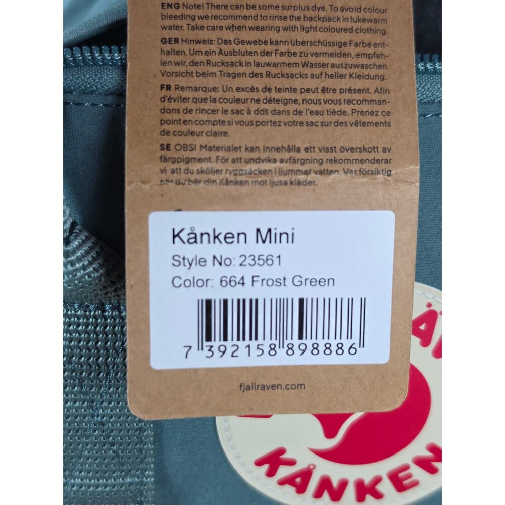 Fjällräven Kånken Mini Backpack 23561 Frost Green – NWT - Picture 6 of 6